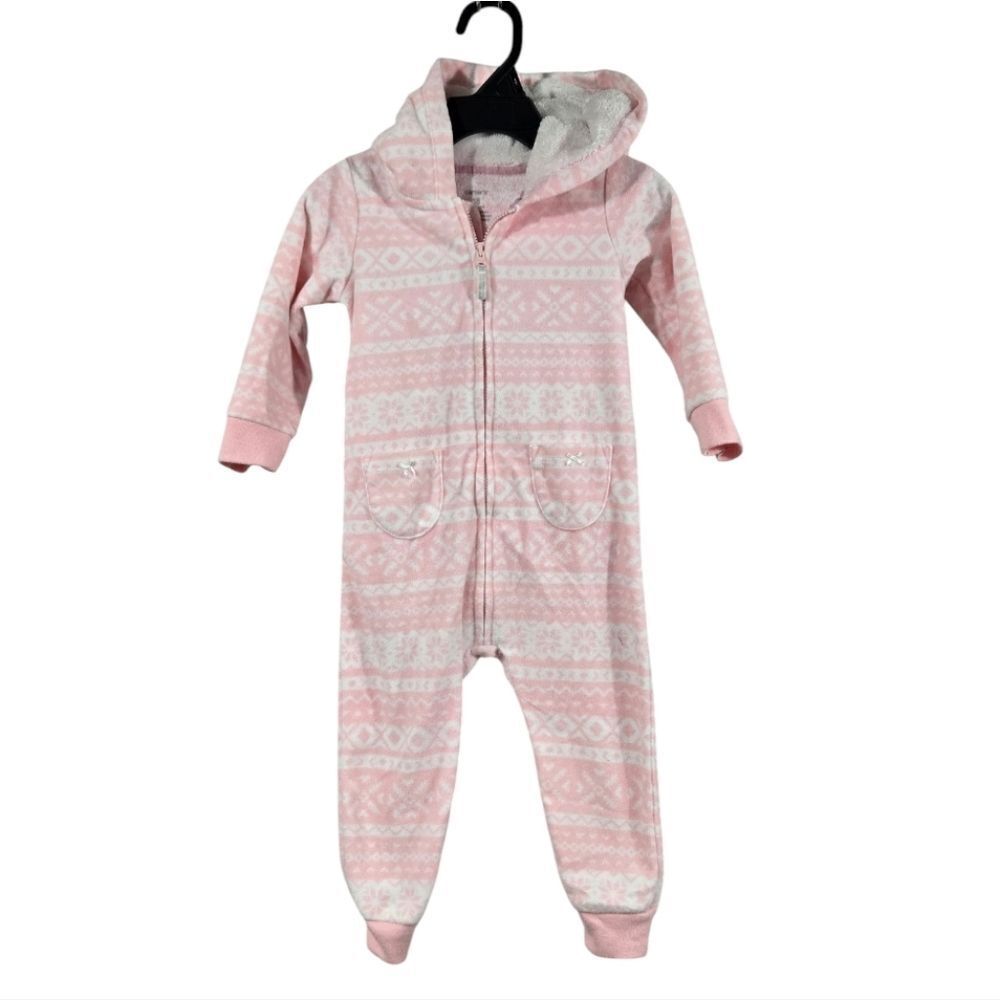 Carter's Baby Girl 18M Pink Soft Fleece Hooded Plush Jumper Jumpsuit 1pc Outfit